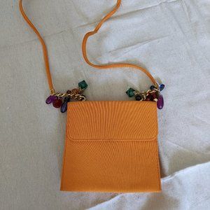 Lexiapel Vintage bright orange structured purse with colorful gems